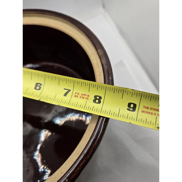 Vtg Dark Brown Stoneware Casserole w/lid Ribbed Design USA Made 8 1/4" D x 3.5" - Picture 7 of 10